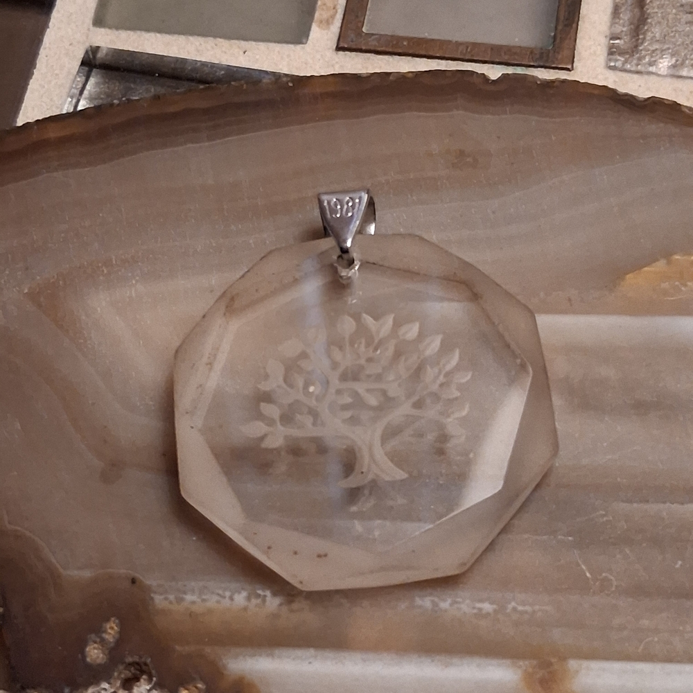Crystal Tree of Life Pendant Necklace in Clear with Silver Bail